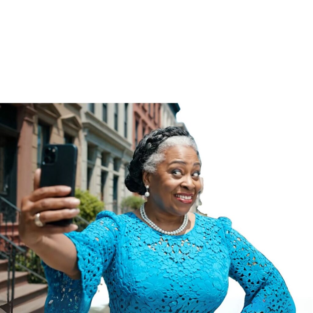 Golden Roots Grandma taking selfie